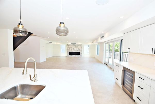 Fireplace, Interior, Kitchen, Pendant Lights, Recessed Lighting
