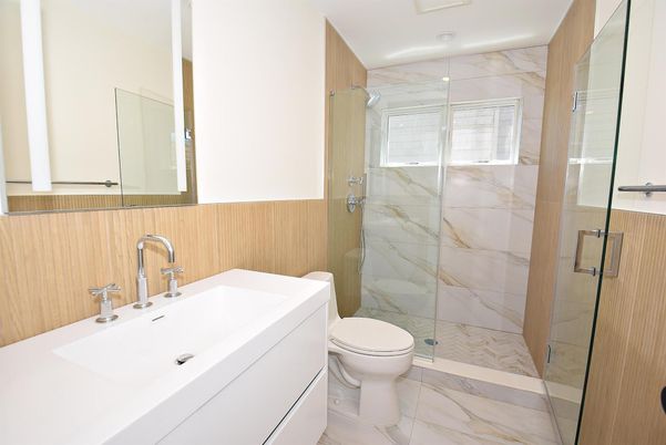 Bathroom, Glass Shower, Interior, Marble, Marble Walls, Recessed Lighting