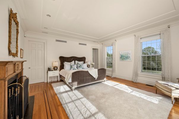 Bedroom, Fireplace, Interior, Wood Texture Flooring