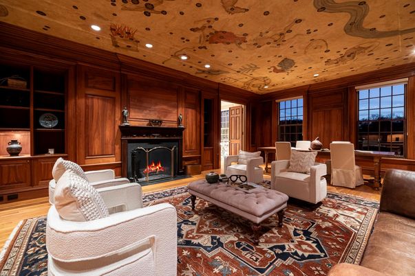 Fireplace, Interior, Living room, Recessed Lighting, Wooden Ceilings, Wood Texture Flooring, Wooden Walls