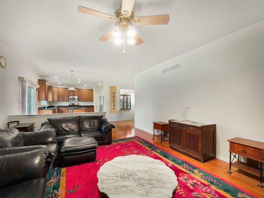 Interior, Kitchen, Living room, Recessed Lighting, Stainless Steel Appliances, Wood Texture Flooring