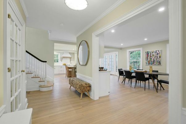 Dining room, Interior, Recessed Lighting, Wood Texture Flooring