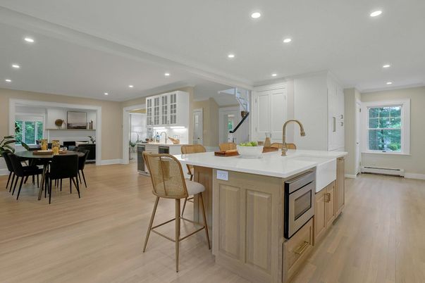 Dining room, Interior, Kitchen, Recessed Lighting, Wood Texture Flooring