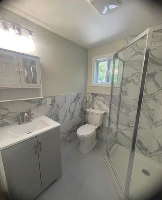 Bathroom, Glass Shower, Interior, Marble Walls