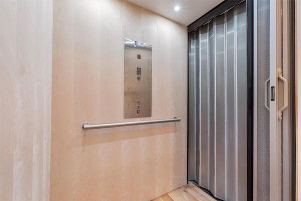 Elevator, Interior, Recessed Lighting, Wood Texture Flooring