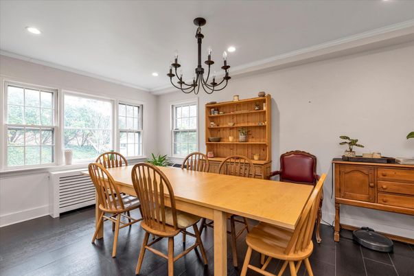Chandelier, Dining room, Interior, Recessed Lighting, Wood Texture Flooring