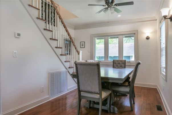 Dining room, Interior, Recessed Lighting, Wood Texture Flooring