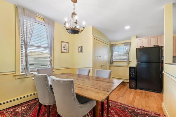 Chandelier, Dining room, Interior, Recessed Lighting, Wood Texture Flooring