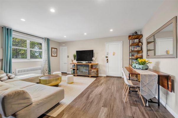 Dining room, Interior, Recessed Lighting, Wood Texture Flooring