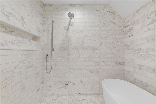 Bathroom, Glass Shower, Interior, Marble Walls