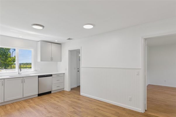 Interior, Kitchen, Recessed Lighting, Wood Texture Flooring