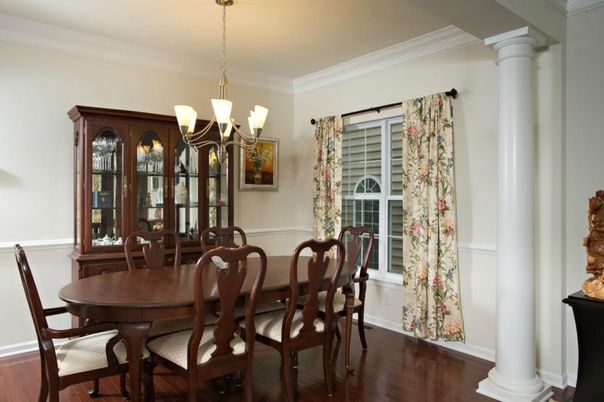 Chandelier, Dining room, Interior, Wood Texture Flooring