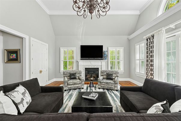 Chandelier, Fireplace, Interior, Living room, Wood Texture Flooring