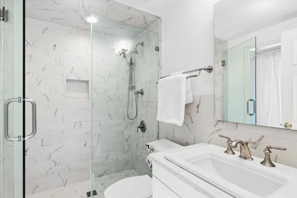 Bathroom, Glass Shower, Interior, Marble Walls