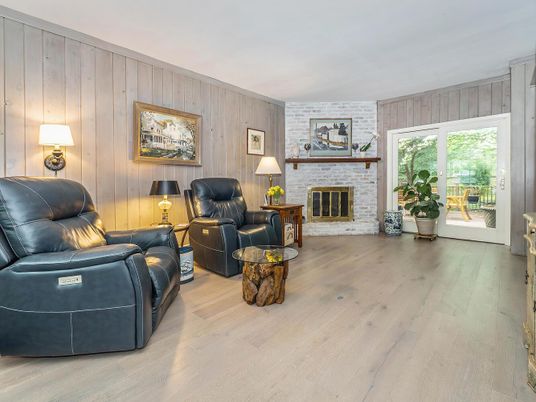 Fireplace, Interior, Living room, Stone Walls, Wood Texture Flooring, Wooden Walls