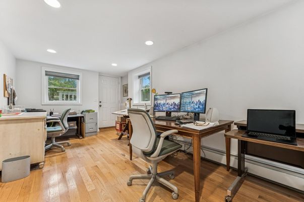 Home Office, Interior, Recessed Lighting, Wood Texture Flooring