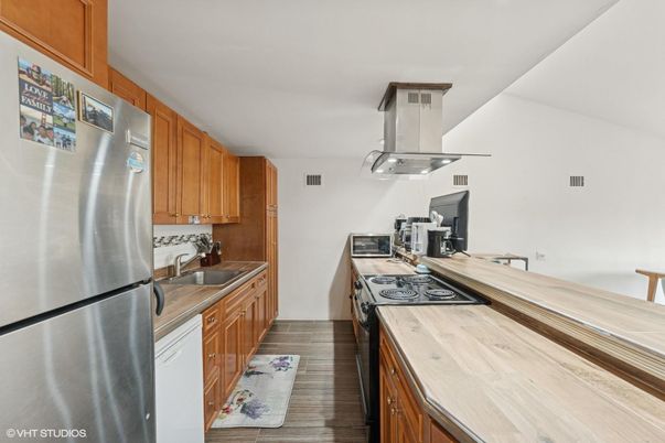 Interior, Kitchen, Stainless Steel Appliances, Wood Texture Flooring