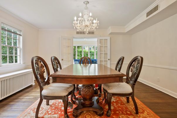 Chandelier, Dining room, Interior, Wood Texture Flooring