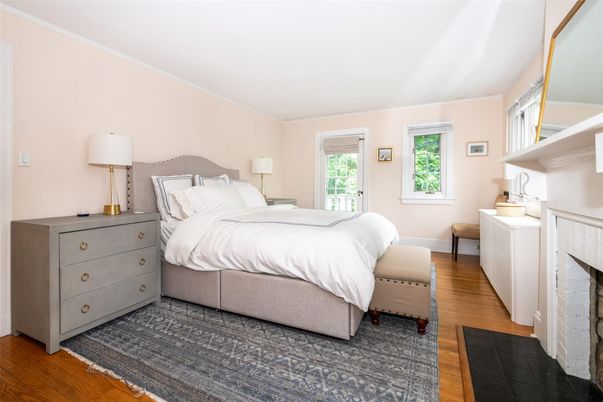 Bedroom, Fireplace, Interior, Wood Texture Flooring