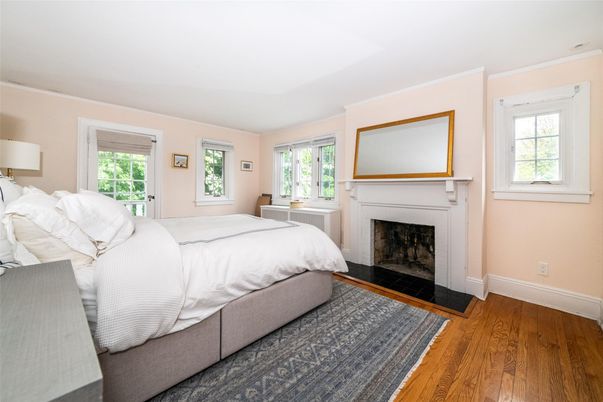 Bedroom, Fireplace, Interior, Wood Texture Flooring
