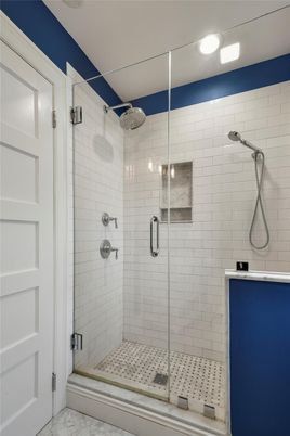 Bathroom, Glass Shower, Interior, Marble, Recessed Lighting