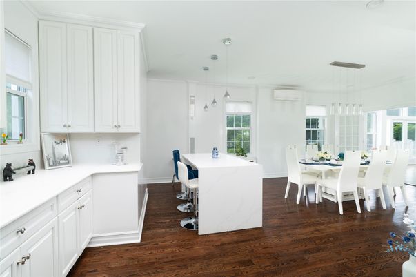 Dining room, Interior, Kitchen, Pendant Lights, Wood Texture Flooring