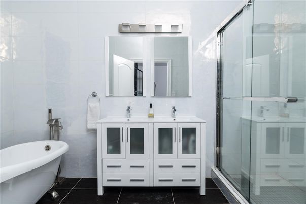 Bathroom, Dual Sink Vanities, Free Standing Baths, Glass Shower, Interior