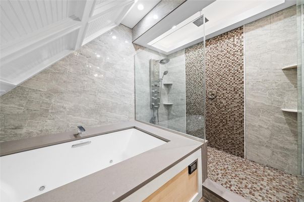 Bathroom, Glass Shower, Interior, Marble Walls, Recessed Lighting