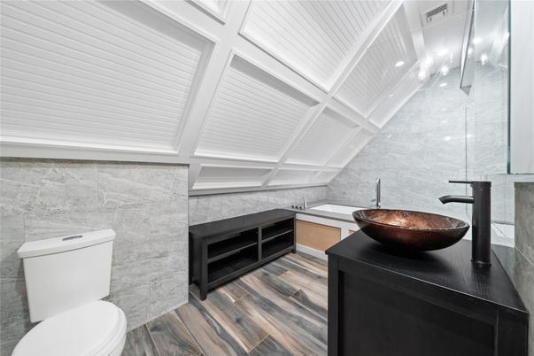 Bathroom, Glass Shower, Interior, Wood Texture Flooring