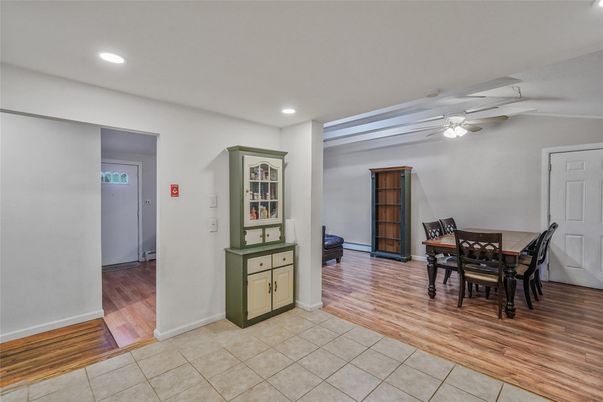 Dining room, Interior, Recessed Lighting, Wood Texture Flooring