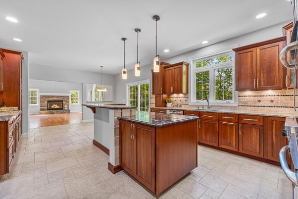 Fireplace, Interior, Kitchen, Pendant Lights, Recessed Lighting