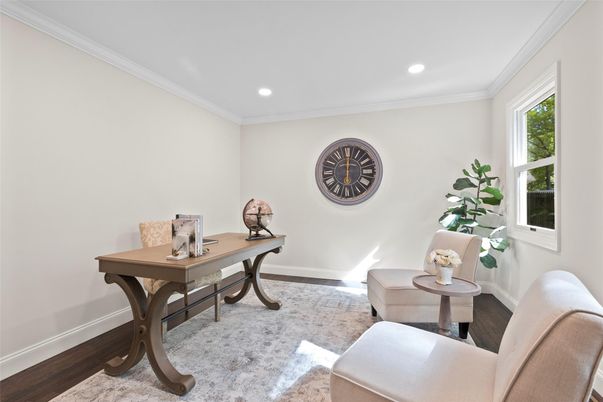 Home Office, Interior, Recessed Lighting, Wood Texture Flooring