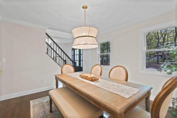 Dining room, Interior, Pendant Lights, Wood Texture Flooring