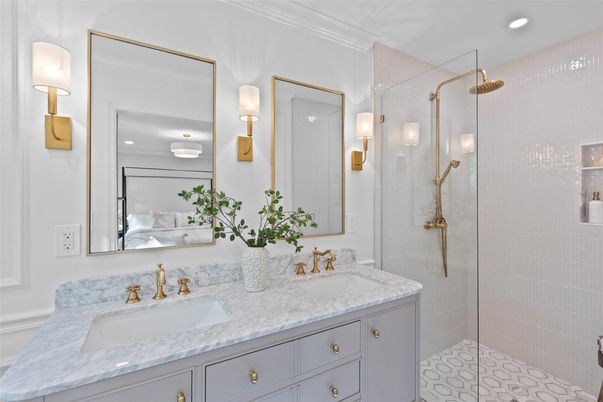 Bathroom, Dual Sink Vanities, Glass Shower, Interior, Recessed Lighting