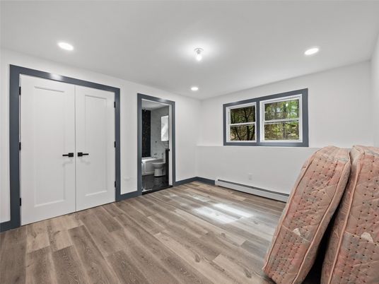 Bathroom, Empty room, Interior, Recessed Lighting, Wood Texture Flooring