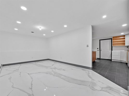Empty room, Interior, Kitchen, Marble, Recessed Lighting