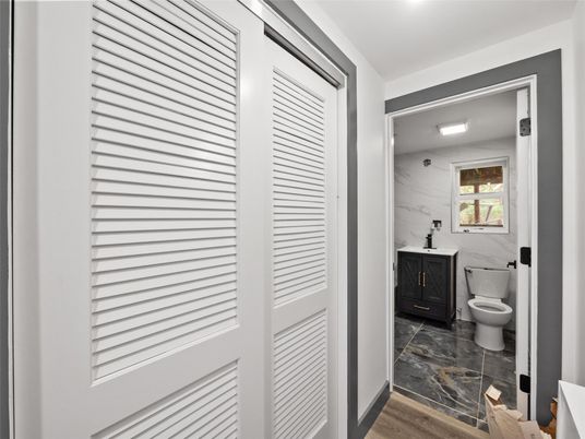 Bathroom, Interior, Marble Walls, Wood Texture Flooring