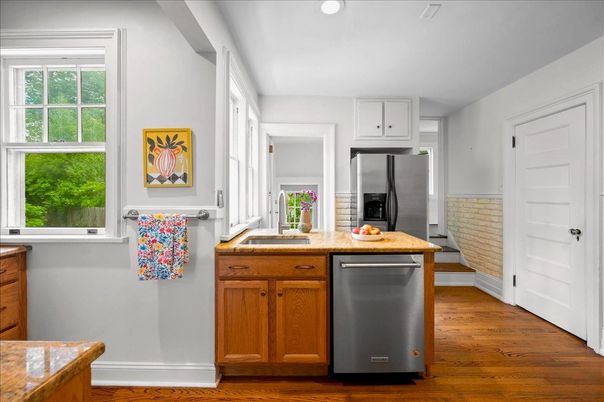 Interior, Kitchen, Recessed Lighting, Wood Texture Flooring