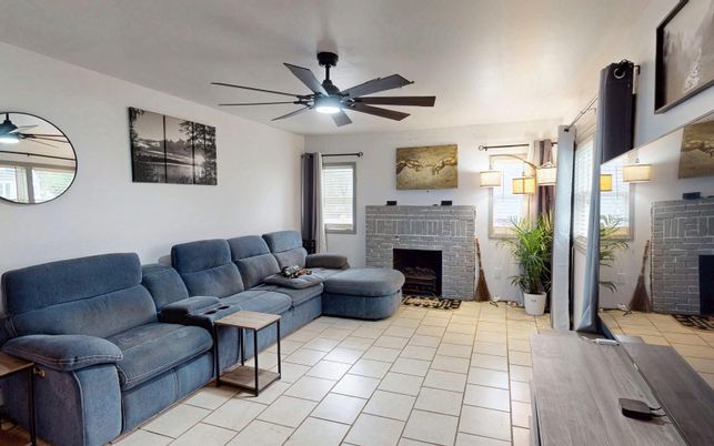 Fireplace, Interior, Living room, Pendant Lights