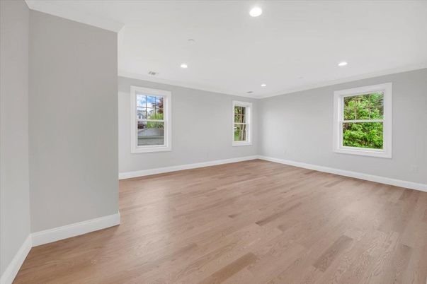Empty room, Interior, Recessed Lighting, Wood Texture Flooring