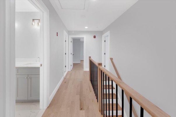 Interior, Marble, Recessed Lighting, Wood Texture Flooring