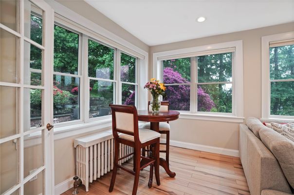 Dining room, Interior, Recessed Lighting, Wood Texture Flooring
