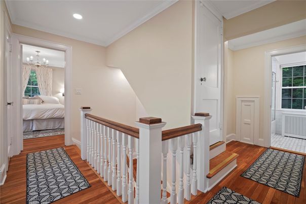Bedroom, Chandelier, Interior, Recessed Lighting, Wood Texture Flooring