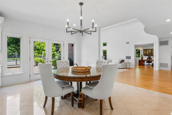 Chandelier, Dining room, Interior, Living room, Recessed Lighting, Wood Texture Flooring