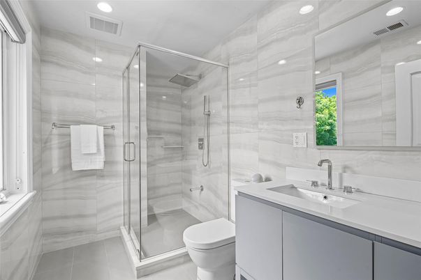 Bathroom, Glass Shower, Interior, Recessed Lighting