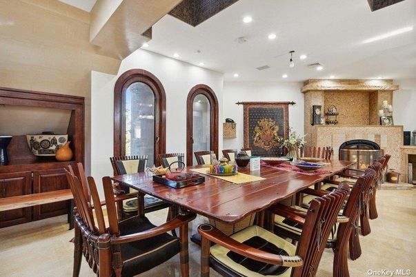 Dining room, Fireplace, Interior, Recessed Lighting