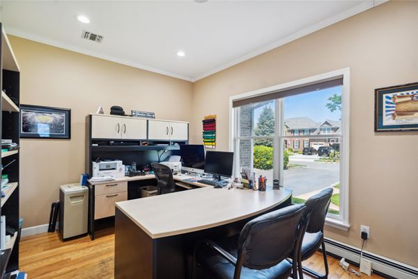 Home Office, Interior, Recessed Lighting, Wood Texture Flooring