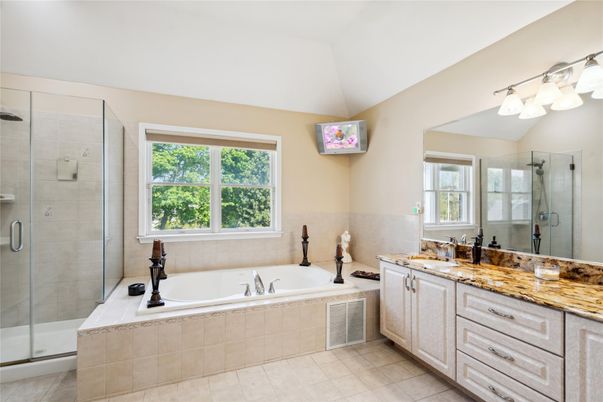 Bathroom, Dual Sink Vanities, Glass Shower, Interior