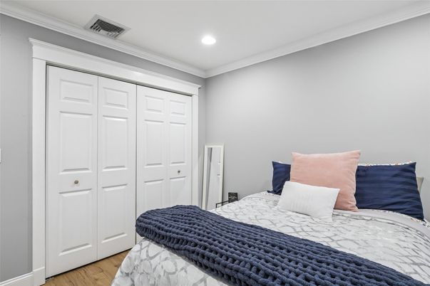 Bedroom, Interior, Recessed Lighting, Wood Texture Flooring