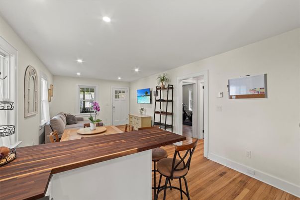 Dining room, Interior, Recessed Lighting, Wood Texture Flooring